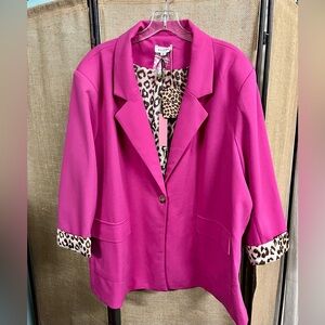 Andree by Unit Hot Pink Blazer with Leopard Print Lining Sz 3x NWT